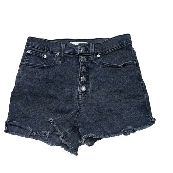 MADEWELL Button Fly High Waist Black Denim Short Size 26 - Picture 1 of 8
